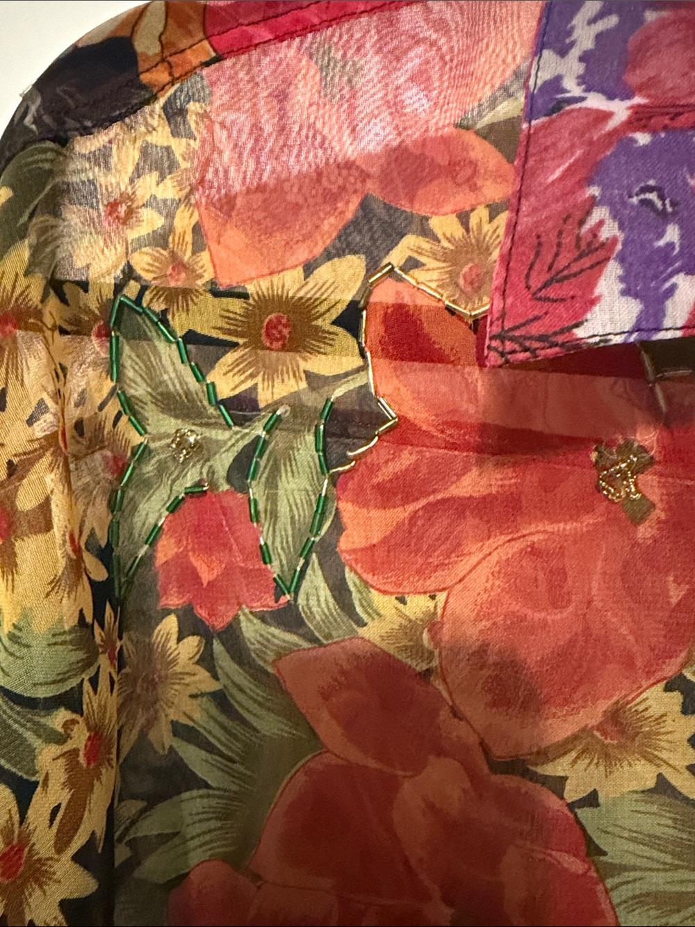 Vintage Take Away Floral Sheer Button-Down Blouse in Floral Multicolor - Picture 9 of 9